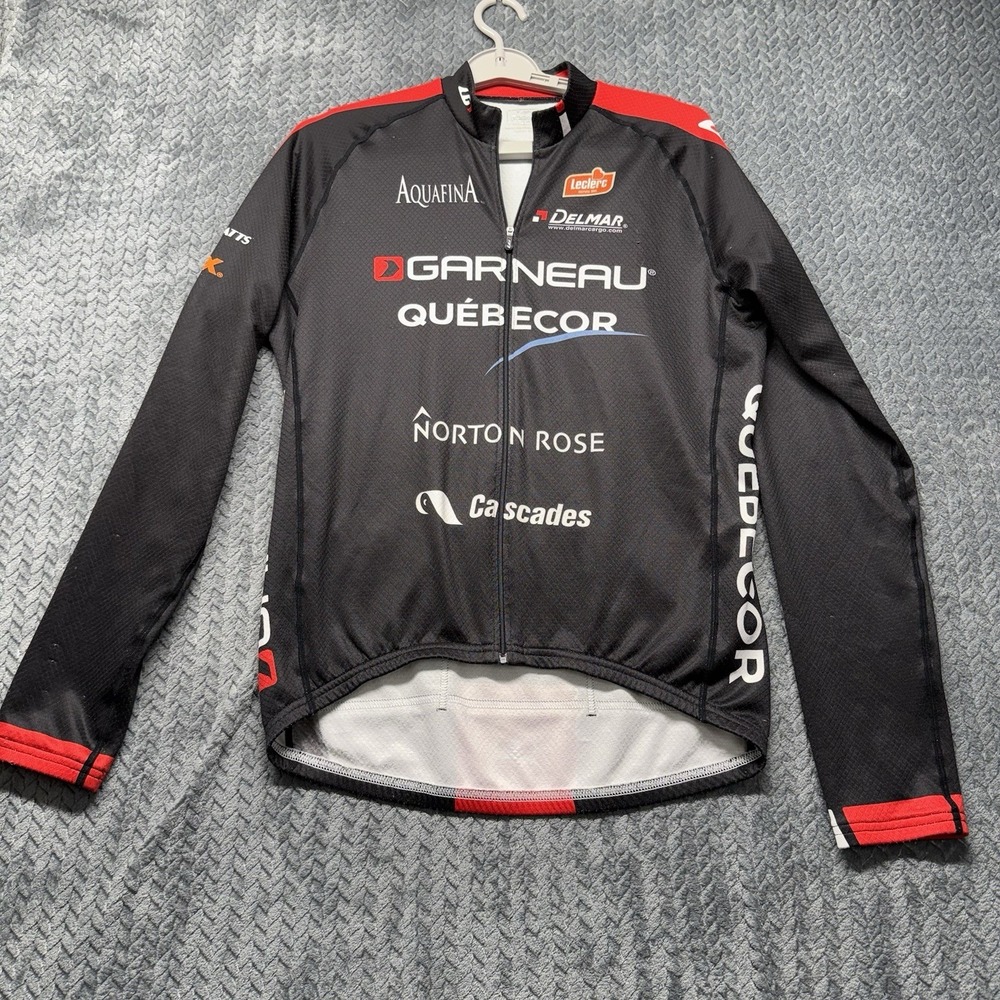 Louis Garneau Men's Cycling Jacket Size Large Full‎ Zip Quebecor Black Red
